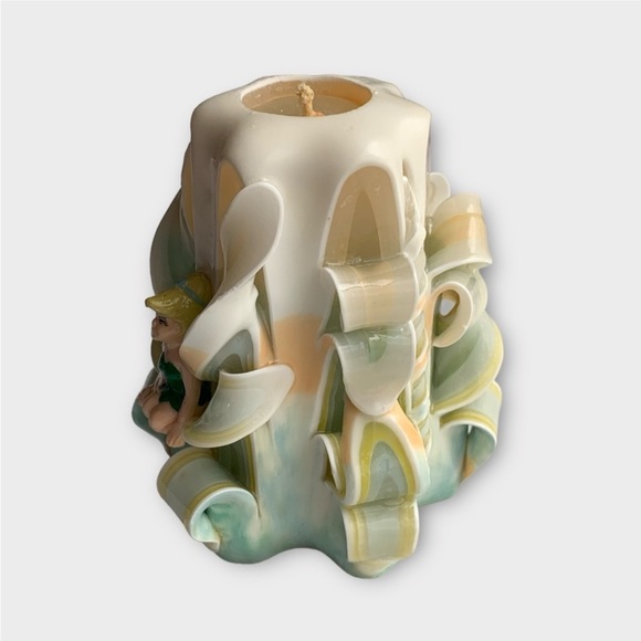 Vintage 90s Hand Crafted Disney Tinkerbell Carved Swirl Ribbon Candle - Picture 6 of 9